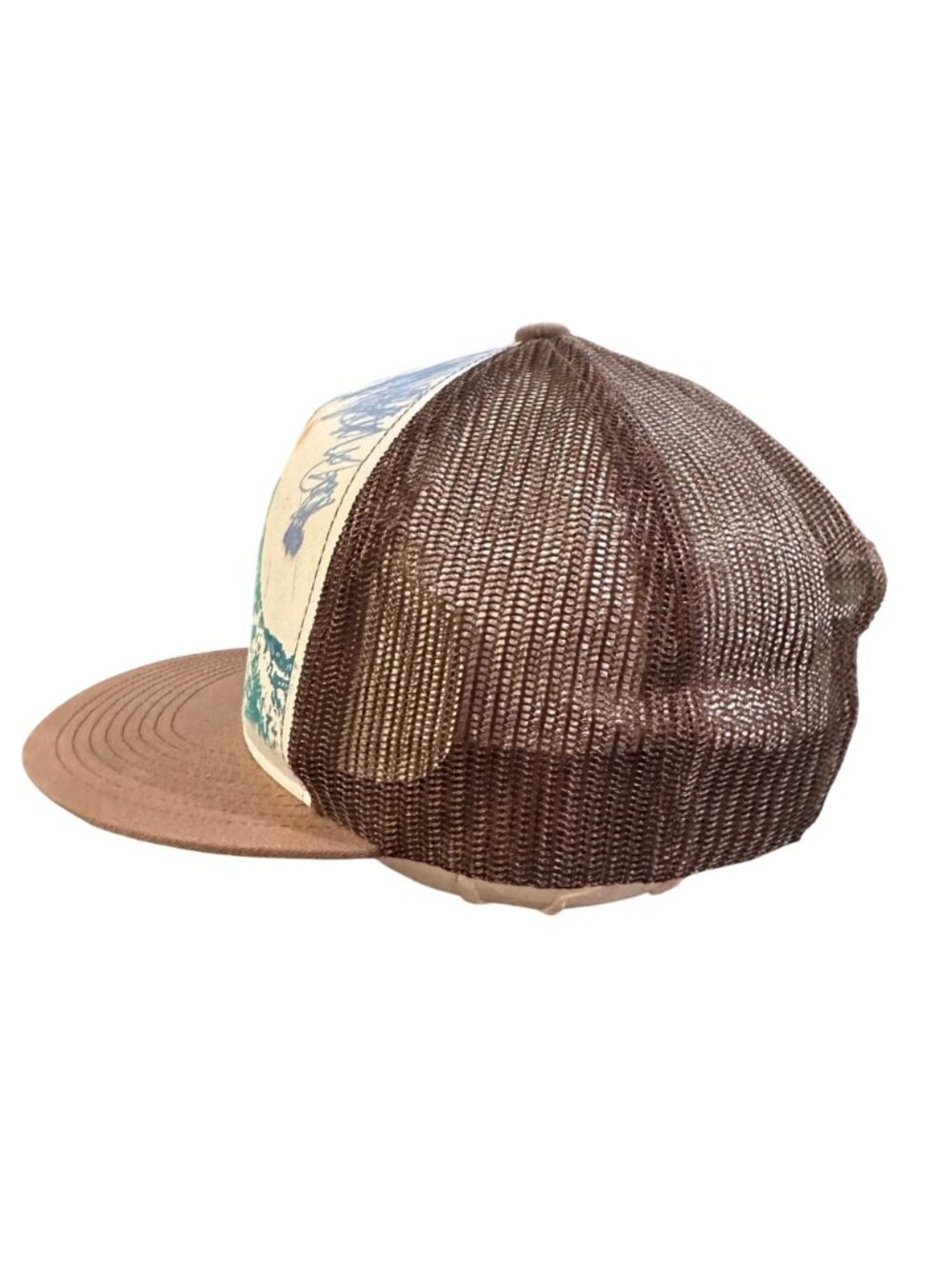 Vintage Brown Trucker Hat With Artistic Mountain & Eagle Graphic Design Adjustab - Picture 2 of 6
